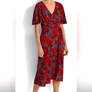 Ralph Lauren red,black, purple crepe fit and flare midi dress. Size Small. NWT.